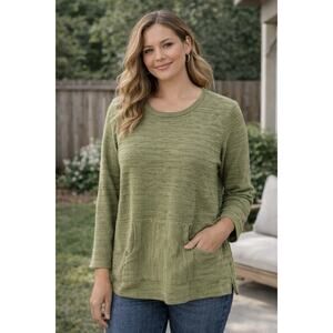 J Jill Army Green 100% Cotton Top w/ Kangaroo Pouch Pocket S